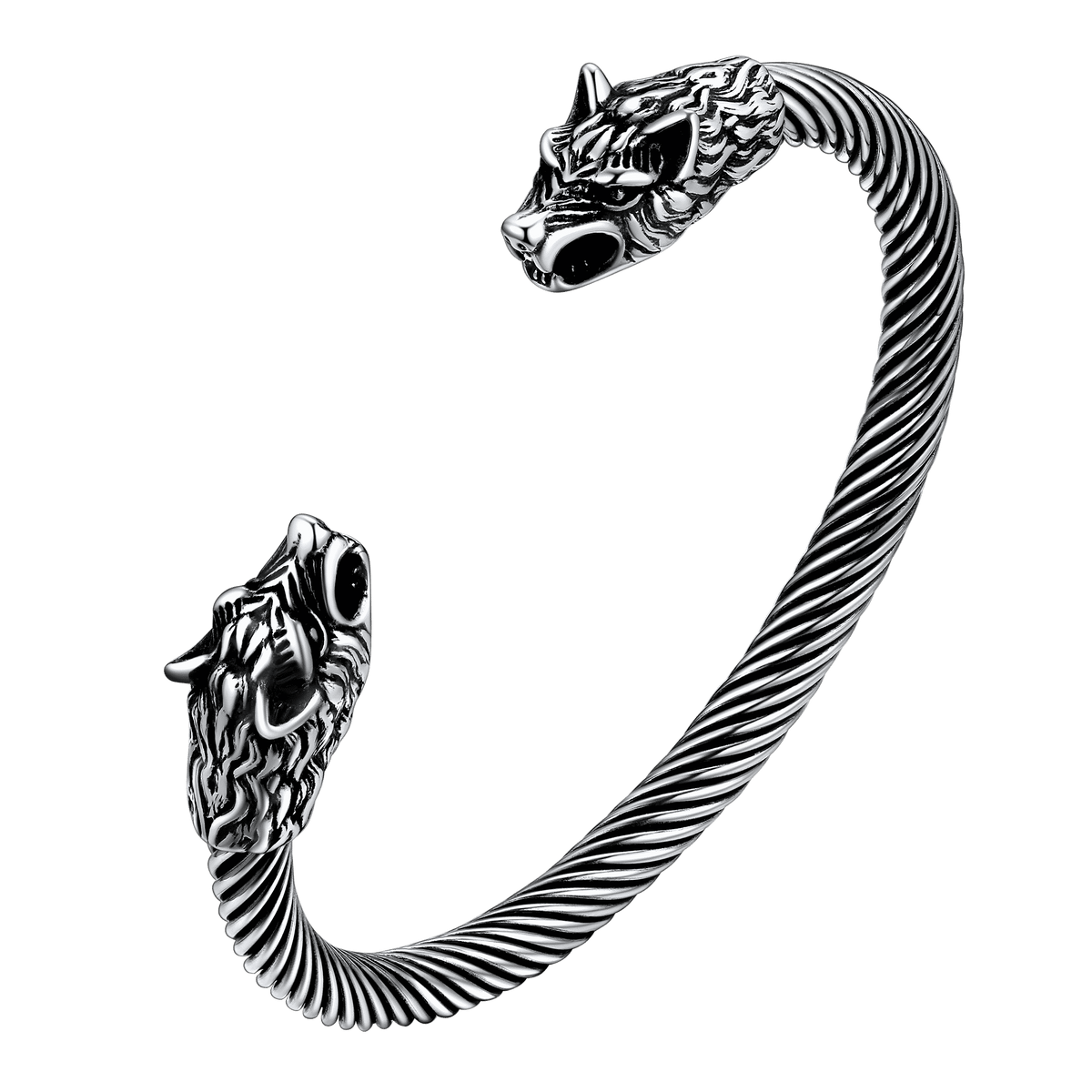 Pulseira com anel e punho de cabeça de lobo viking