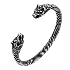 Pulseira com anel e punho de cabeça de lobo viking