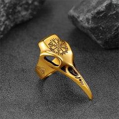 Anel de Caveira de Corvo Viking Bússola Masculino