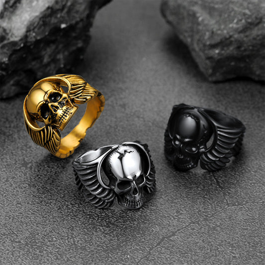 Biker Wings Totenkopf Edelstahlring Herren
