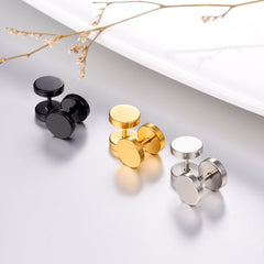Punk Round Fake Plug Stud Earrings Set For Men 3 Pairs