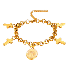 Pulseira com pingente de cruz do patrono São Miguel
