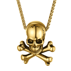 Colar gótico pirata com caveira e ossos cruzados masculino