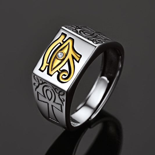 Anel de Horus com Olho de Prata Esterlina 925 Ankh Masculino