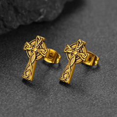 Irish Celtic Knot Cross Stud Earrings For Men
