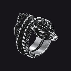 Anel de aço inoxidável com dragão espiral punk para homens e mulheres