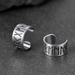 Brincos de orelha tipo punho com runa viking de prata esterlina e runas nórdicas vikings para homens em