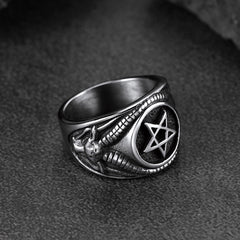 Satanic Goat Pentagram Ring Baphomet Ring Men