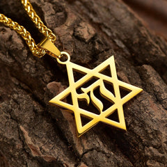 Colar Masculino com Letra Hebraica Estrela de David