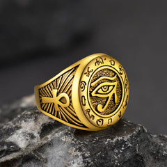 Anel de sinete egípcio de olho de Hórus Rá Ankh masculino