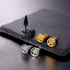 Tree of Life Stud Earrings Set for Men 3 Pairs