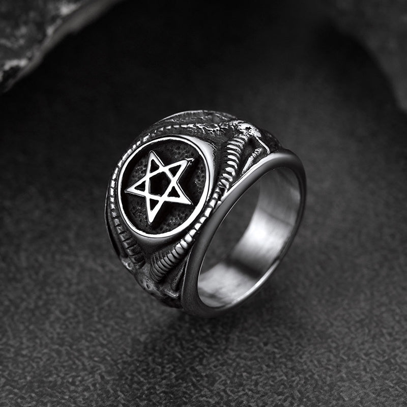 Satanic Goat Pentagram Ring Baphomet Ring Men