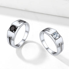 Anel de ônix preto masculino com diamante em prata esterlina