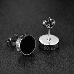 Brincos de pino Viking Rune de prata esterlina com runas Viking Rune de ônix preto para homens