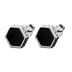 Brincos de pino Viking Rune Hexagon Black Onyx para homens
