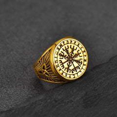 Anel de bússola nórdico viking Anel de sinete Vegvisir
