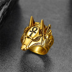 Altägyptischer Anubis-Ring Ankh-Kreuz für Männer