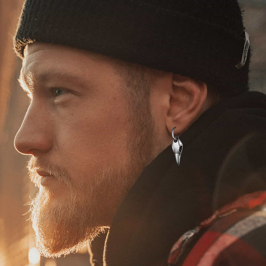 Brincos de argola pendentes com caveira de corvo gótico para homens e mulheres