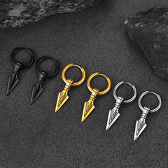 Brincos de argola com ponta de flecha e runa viking nórdica, Gungnir, para homens