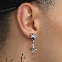 Skull Dangle Stud Earrings with Cross Star For Men