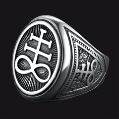 Satanic Leviathan Cross Signet Ring Men