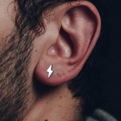 Sterling Silver Lightning Bolt Stud Earrings For Women Men
