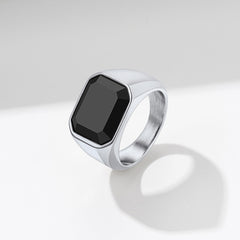 Anel de sinete de ônix preto gravado masculino