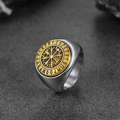 Anel Viking Bússola Vegvisir Runas Masculino