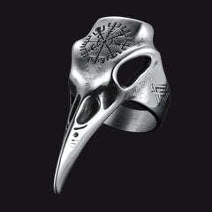 Anel de Caveira de Corvo Viking Bússola Masculino