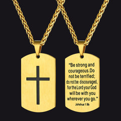 Colar masculino Christian Joshua com 19 pingentes de cruz e placa de identificação