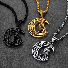 Colar com pingente de lobo celta viking lua crescente masculino