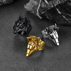 Altägyptischer Anubis-Ring Ankh-Kreuz für Männer