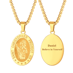 Colar masculino oval cristão com medalha de proteção de São Cristóvão