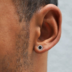 Brincos de diamante de ônix preto em prata esterlina para homens