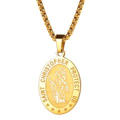 Colar masculino oval cristão com medalha de proteção de São Cristóvão