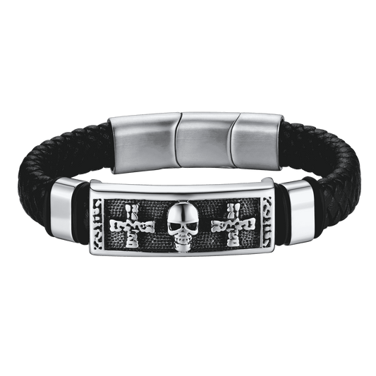 Gothic Schwarzer Totenkopf Geflochtenes Lederarmband Sohn Enkel