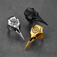 Anel de Caveira de Corvo Viking Bússola Masculino