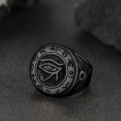 Anel de sinete egípcio de olho de Hórus Rá Ankh masculino