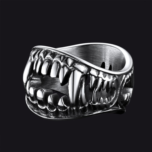 Anel de dente de vampiro gótico punk masculino