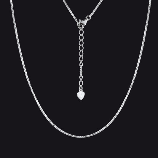 Sterling Silver Slim Box Chain Necklace for Women 1MM Width
