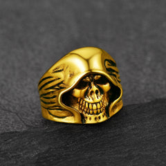 Anel de caveira gótica Grim Reaper masculino em aço inoxidável