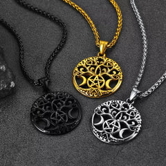Colar Pentáculo Vintage Lua Árvore Vida Masculino
