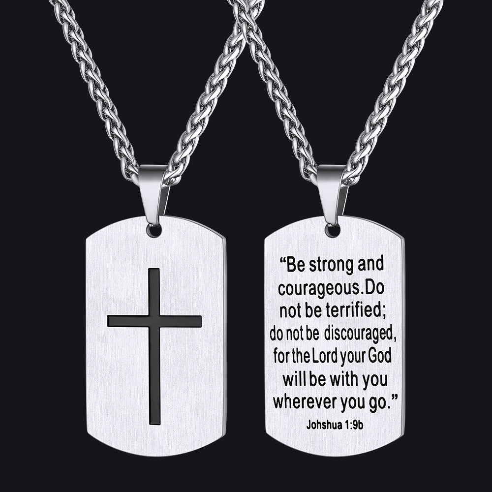 Colar masculino Christian Joshua com 19 pingentes de cruz e placa de identificação