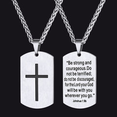 Colar masculino Christian Joshua com 19 pingentes de cruz e placa de identificação