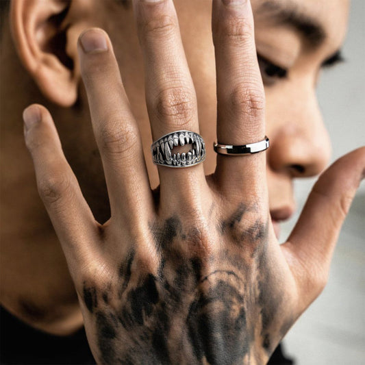 Anel de dente de vampiro gótico punk masculino