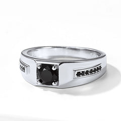 Anel de ônix preto masculino com diamante em prata esterlina