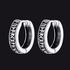 Brincos de argola Huggie com runas nórdicas Viking Runas nórdicas para homens e mulheres