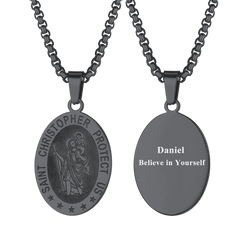 Colar masculino oval cristão com medalha de proteção de São Cristóvão
