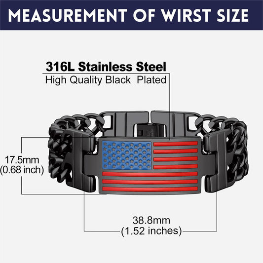 Armband mit kubanischer Gliederkette mit amerikanischer Flagge und 8 mm Breite