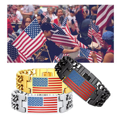 Armband mit kubanischer Gliederkette mit amerikanischer Flagge und 8 mm Breite